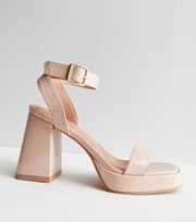 New Look Pale Pink Patent 2 Part Platform Block Heel Sandals